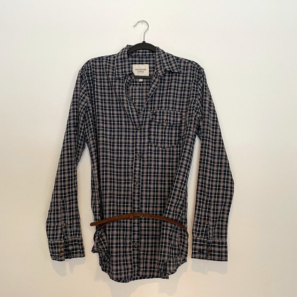 Abercrombie & Fitch Oversized Plaid Button Up Belted Shirt